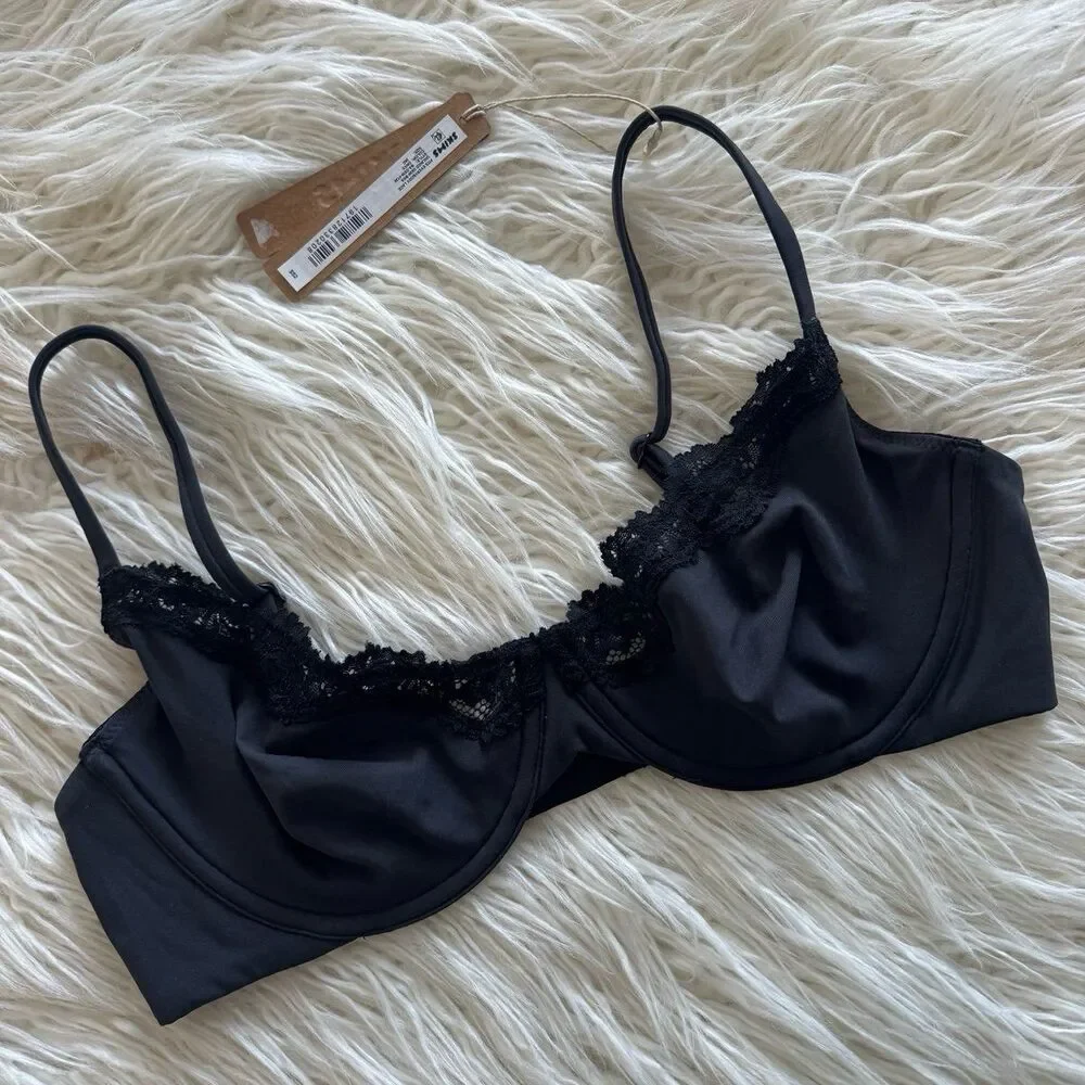 Skims Fits Everybody Lace Demi Underwire Bra Onyx Size 34D - Picture 2 of 5